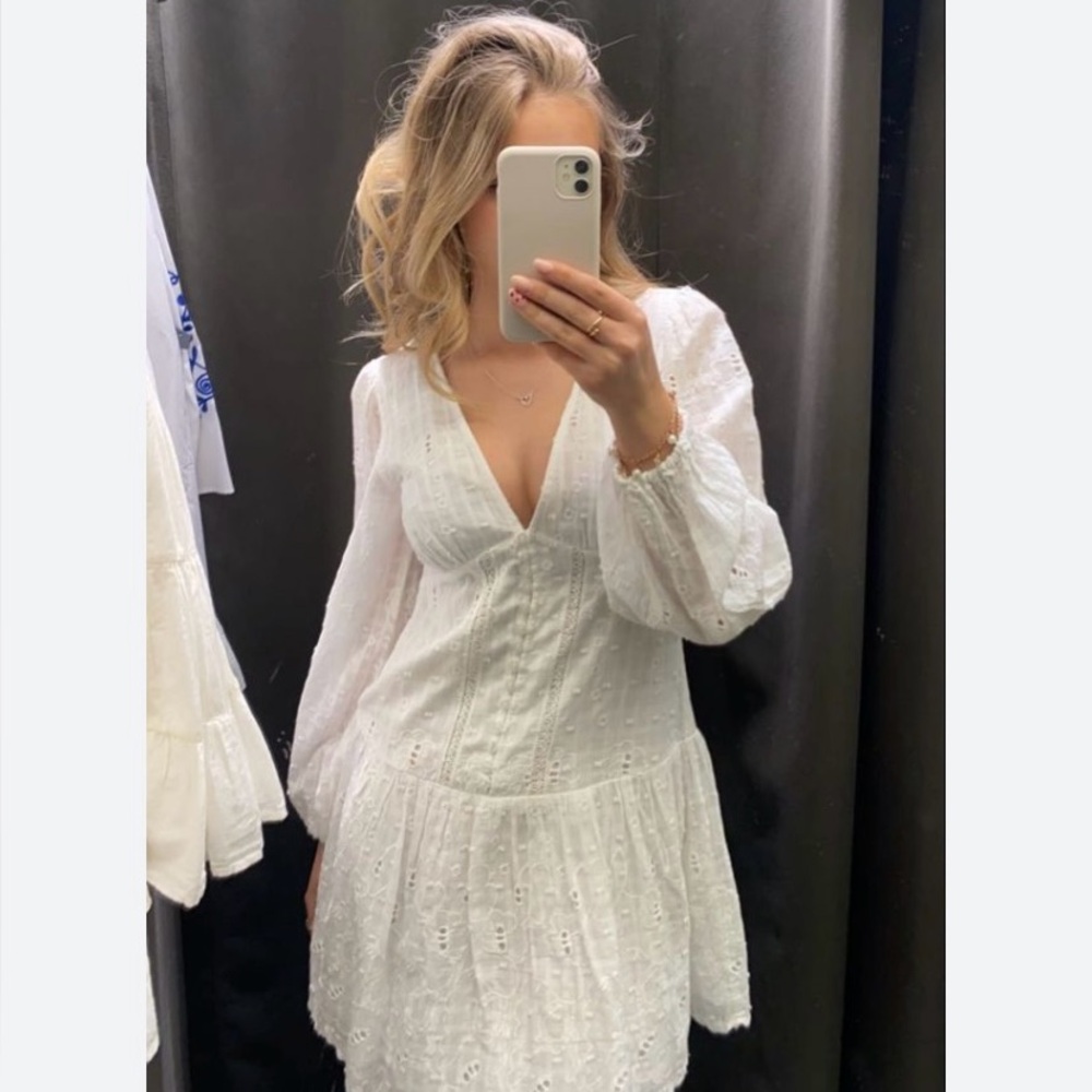 Zara white embroidered dress